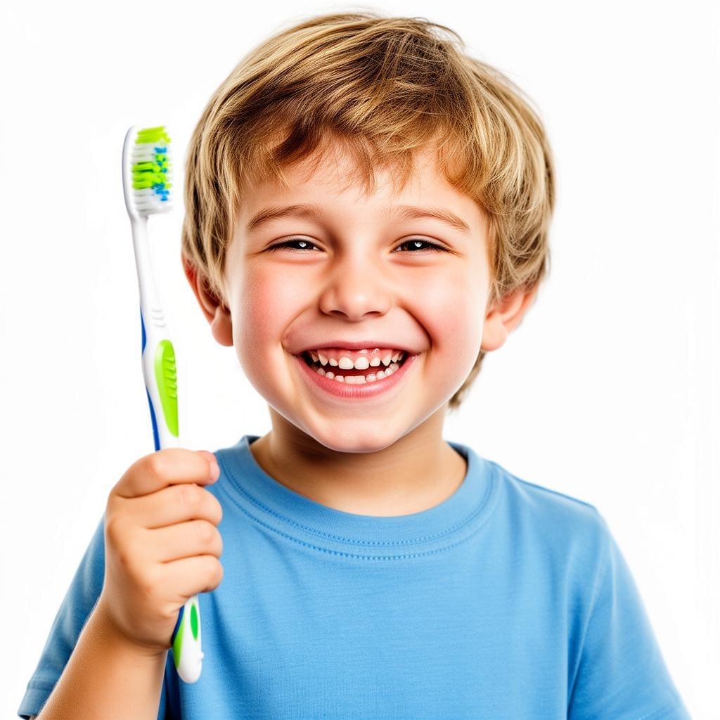 Happy girl holding toothbrush with bright healthy smile